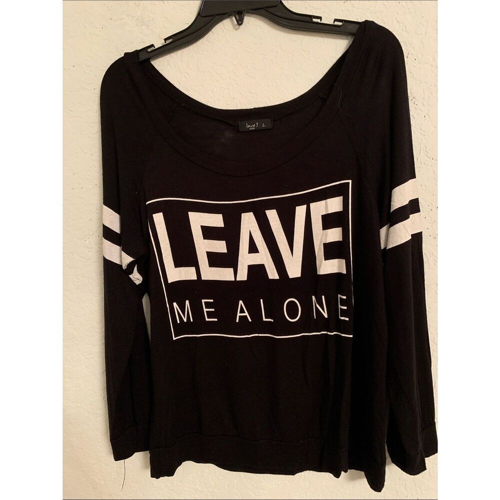 love J Black Casual Top with Ribbon Label Long Sleeve Size L